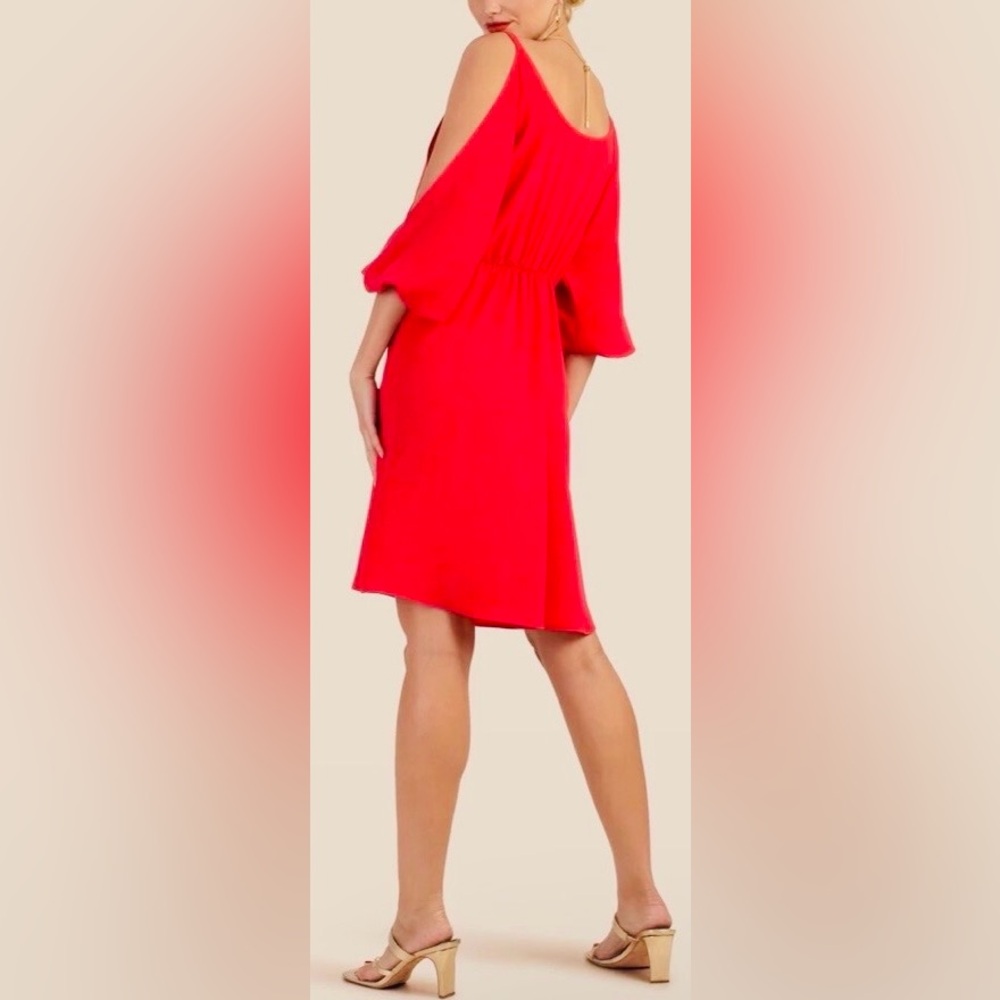 Trina Turk cold-shoulder midi dress. Balloon sleeves. Red. 8. Party, cocktail - Picture 3 of 11